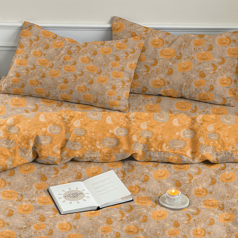 Ensemble de literie en coton Ownkoti Halloween Citrouille Lune - Beige - 2 taies d'oreiller - 20 po x 37 po - image 12