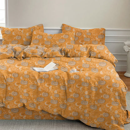 Ensemble de literie en coton Ownkoti Halloween Citrouille Lune - Orange - Ensemble de literie (4 pièces) - Roi - image 0