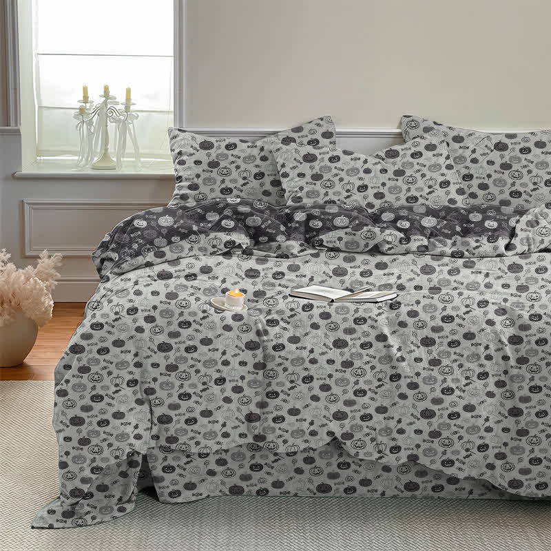 Ensemble de literie en coton Ownkoti Halloween Monochrome Citrouille - image 9