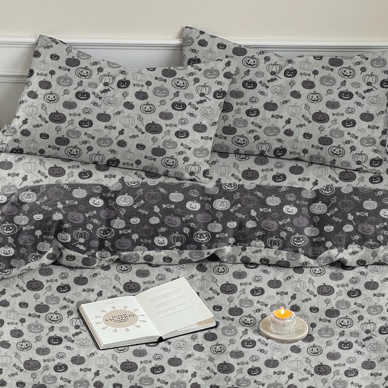 Ensemble de literie en coton Ownkoti Halloween Monochrome Citrouille - Blanc - 2 taies d'oreiller - 20 po x 37 po - image 15