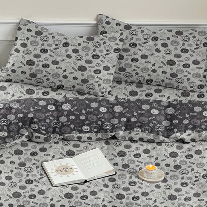 Ensemble de literie en coton Ownkoti Halloween Monochrome Citrouille - Blanc - 2 taies d'oreiller - 20 po x 37 po - image 15