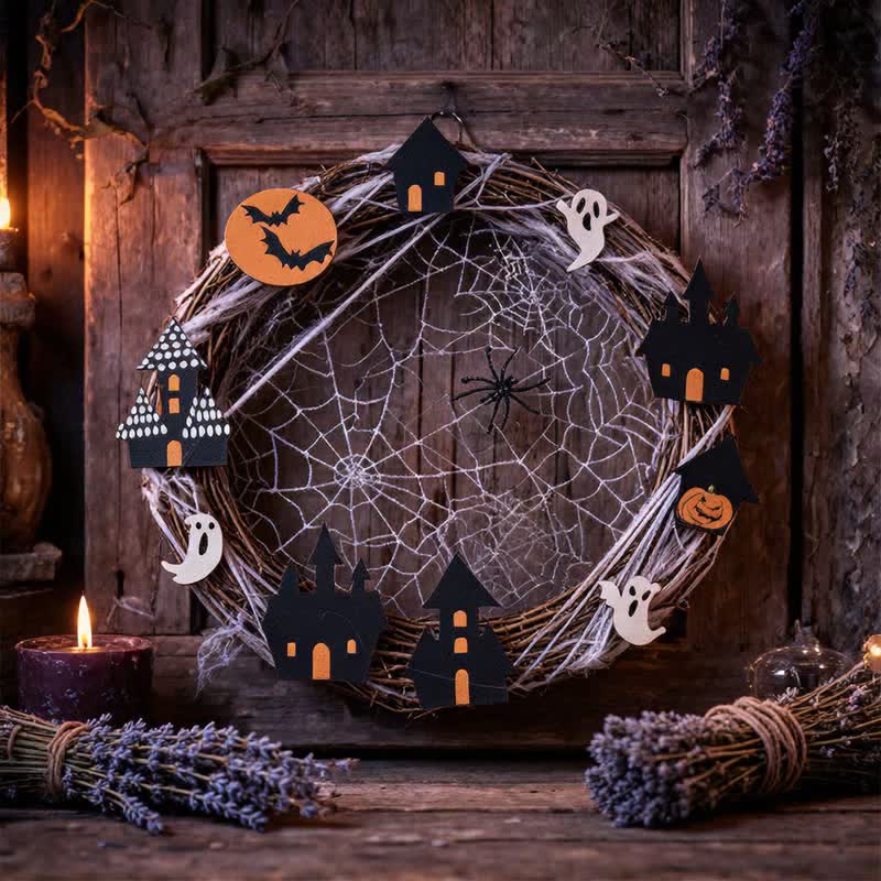 Couronne de brindilles d'Halloween Ownkoti avec décorations en forme de toile d'araignée - image 3