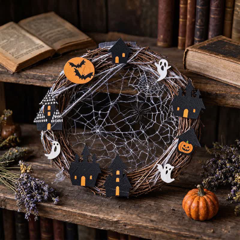 Couronne de brindilles d'Halloween Ownkoti avec décorations en forme de toile d'araignée - image 2