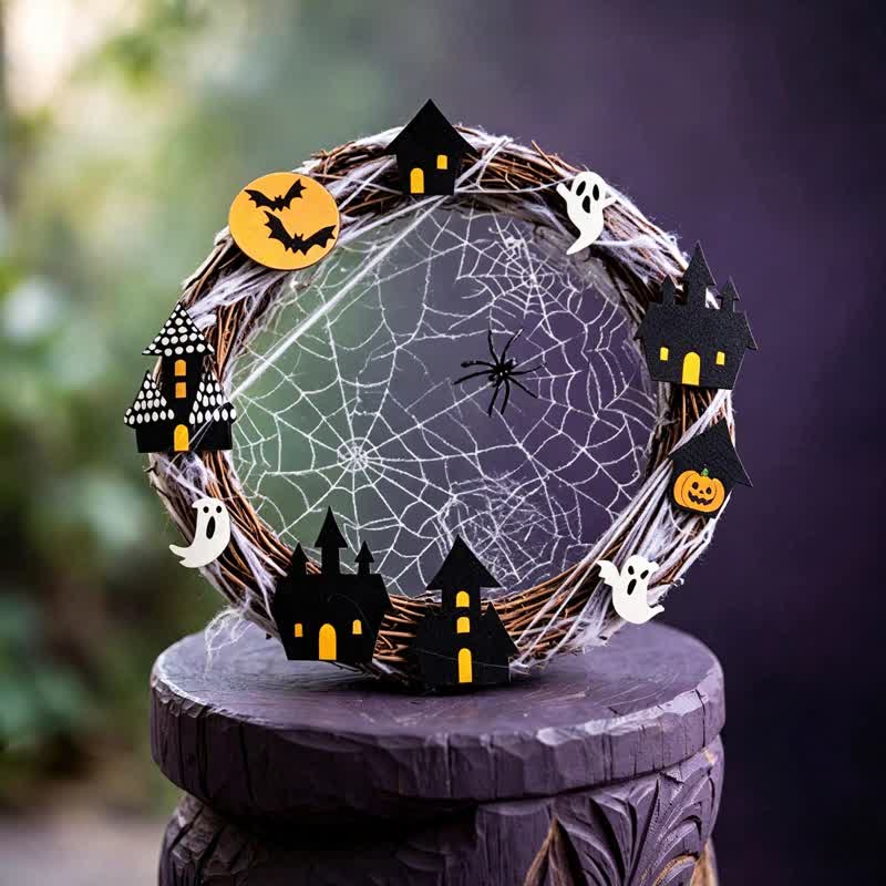 Couronne de brindilles d'Halloween Ownkoti avec décorations en forme de toile d'araignée - image 1