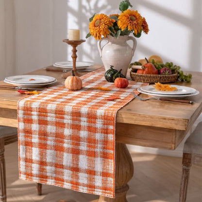 Chemin de table à carreaux orange Ownkoti - Orange et blanc - 72" x 13" - image 0
