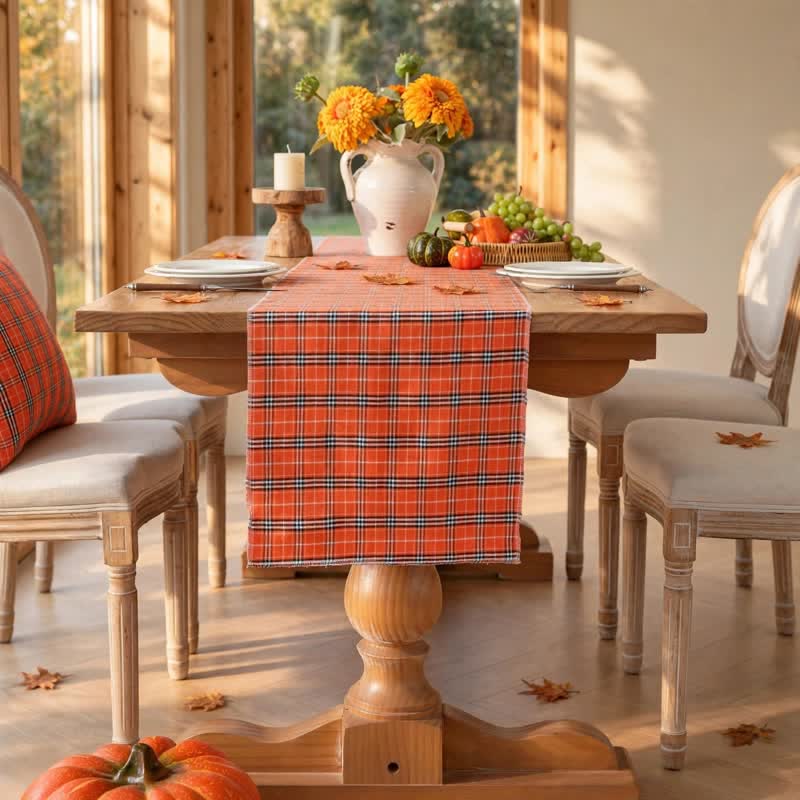 Chemin de table à carreaux orange Ownkoti - Orange et noir - 72" x 13" - image 3
