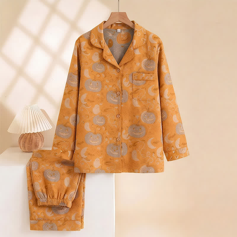 Ensemble de vêtements d'intérieur en coton Ownkoti Orange citrouille d'Halloween - image 1