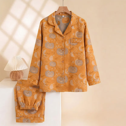 Ensemble de vêtements d'intérieur en coton Ownkoti Orange citrouille d'Halloween - image 1