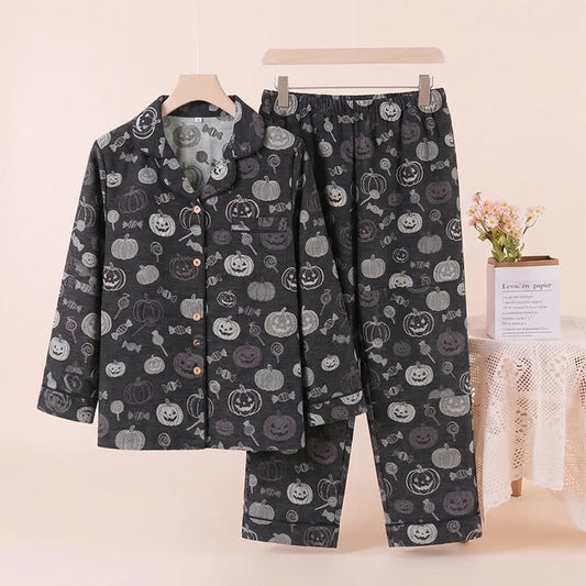 Ensemble de vêtements d'intérieur en coton noir Ownkoti, citrouille d'Halloween et bonbons. - Noir - XL - image 0