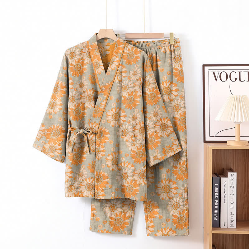 Ensemble kimono pyjama en coton Ownkoti rétro tournesol - Gris clair - XL - image 6