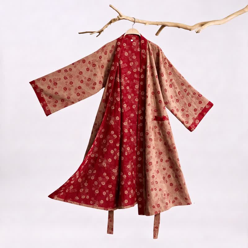 Kimono Ownkoti rétro à fleurs en gaze de coton - Beige - XL - image 8