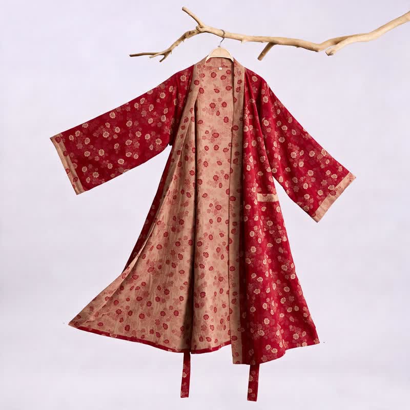 Kimono Ownkoti rétro à fleurs en gaze de coton - Rouge - XL - image 0