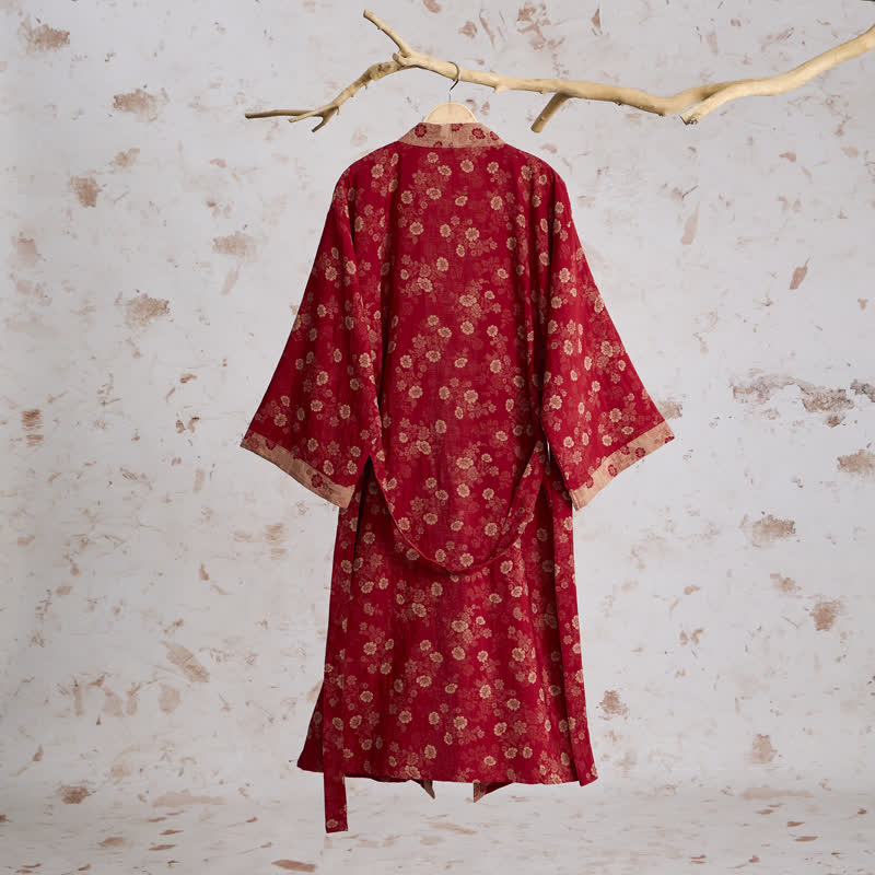 Kimono Ownkoti rétro à fleurs en gaze de coton - image 1