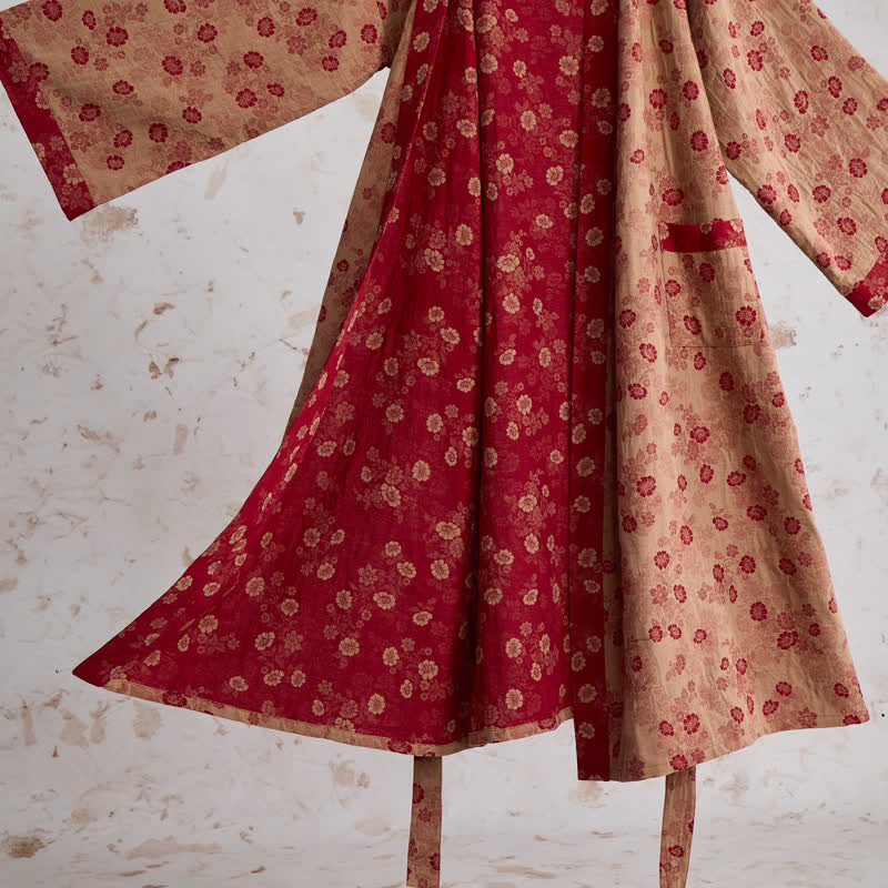 Kimono Ownkoti rétro à fleurs en gaze de coton - image 13