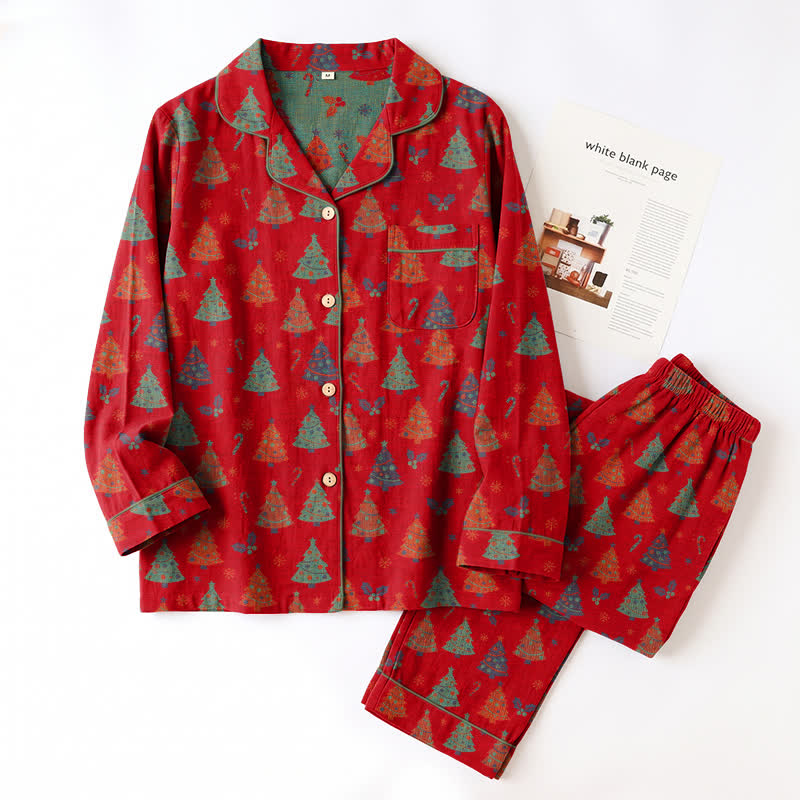 Ensemble de vêtements d'intérieur en gaze de coton à motif sapin de Noël Ownkoti - image 2
