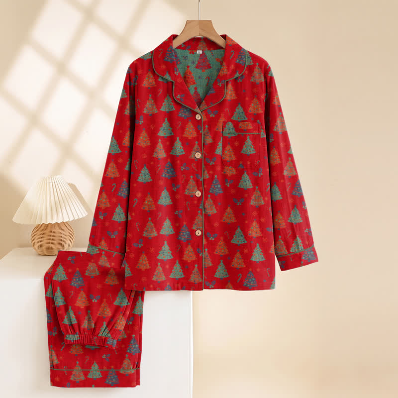 Ensemble de vêtements d'intérieur en gaze de coton à motif sapin de Noël Ownkoti - image 1