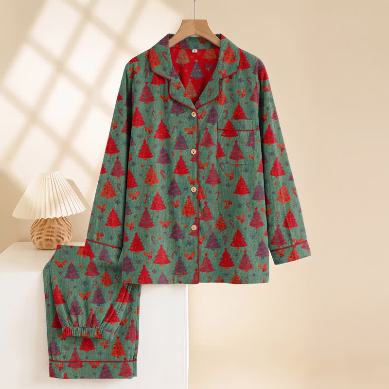 Ensemble de vêtements d'intérieur en gaze de coton à motif sapin de Noël Ownkoti - image 7