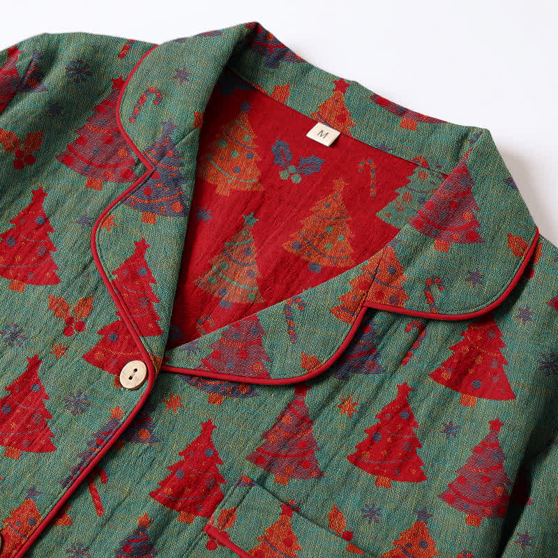 Ensemble de vêtements d'intérieur en gaze de coton à motif sapin de Noël Ownkoti - image 9