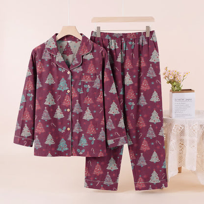 Ensemble de vêtements d'intérieur en gaze de coton à motif sapin de Noël Ownkoti - Violet - XL - image 12
