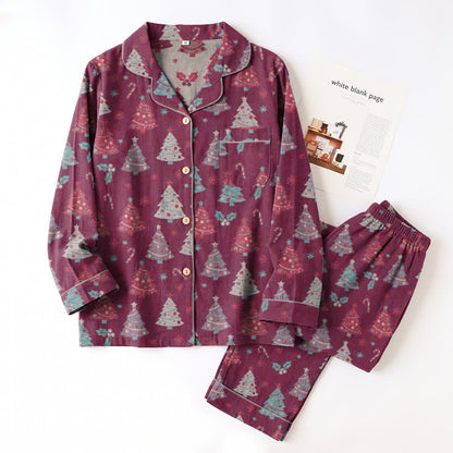Ensemble de vêtements d'intérieur en gaze de coton à motif sapin de Noël Ownkoti - image 14