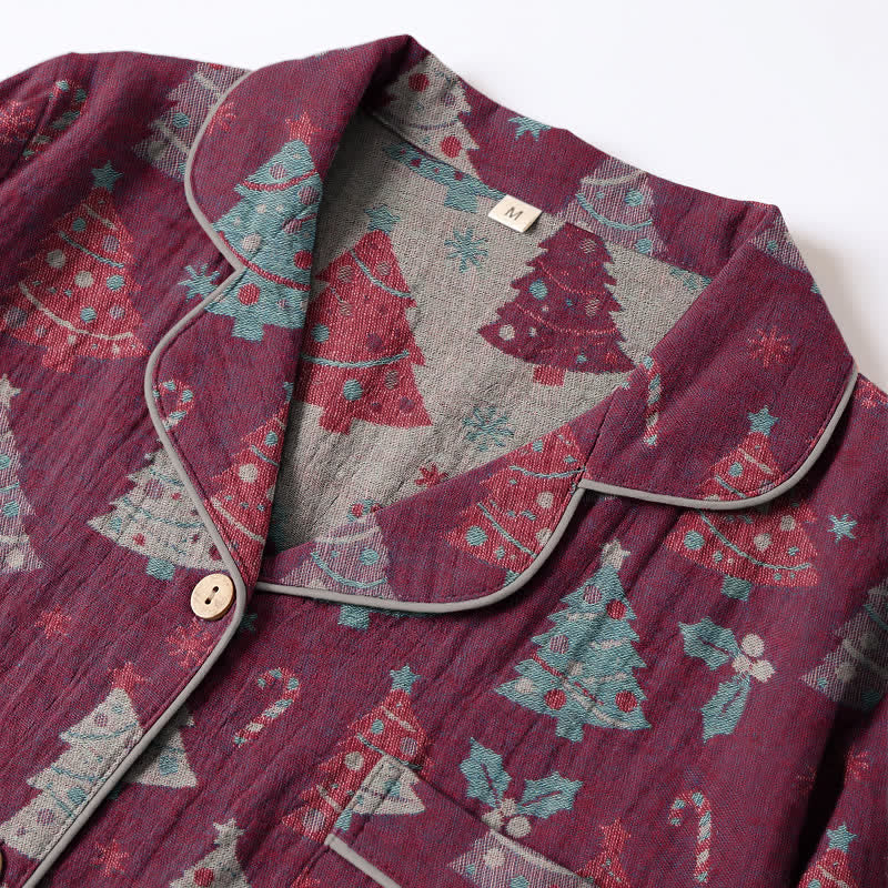 Ensemble de vêtements d'intérieur en gaze de coton à motif sapin de Noël Ownkoti - image 15