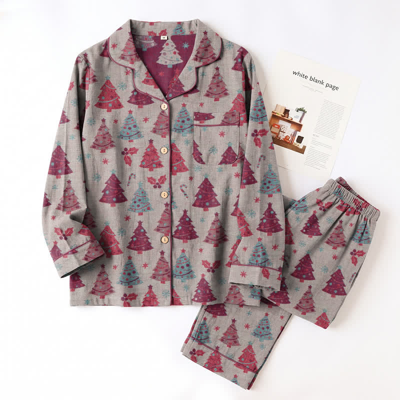 Ensemble de vêtements d'intérieur en gaze de coton à motif sapin de Noël Ownkoti - image 20
