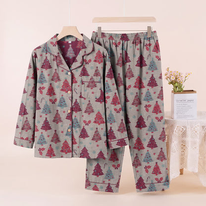 Ensemble de vêtements d'intérieur en gaze de coton à motif sapin de Noël Ownkoti - Beige - XL - image 18