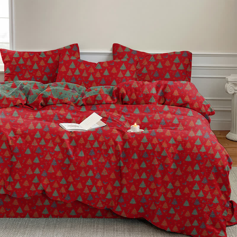 Ensemble de literie en coton Ownkoti Festive Christmas Tree - Rouge - Ensemble de literie (4 pièces) - Roi - image 0