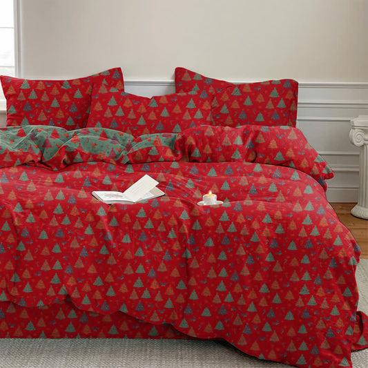 Ensemble de literie en coton Ownkoti Festive Christmas Tree - Rouge - Ensemble de literie (4 pièces) - Roi - image 0