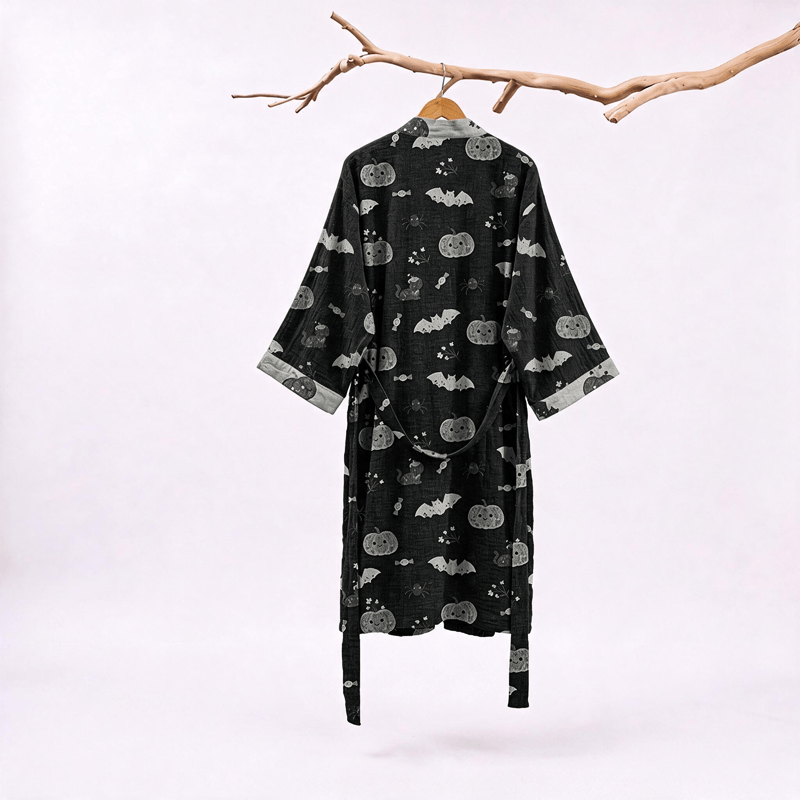 Robe kimono en coton Ownkoti citrouille chauve-souris d'Halloween - image 1