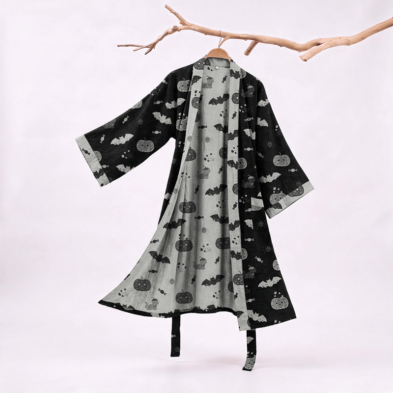 Robe kimono en coton Ownkoti citrouille chauve-souris d'Halloween - Noir - XXL - image 0