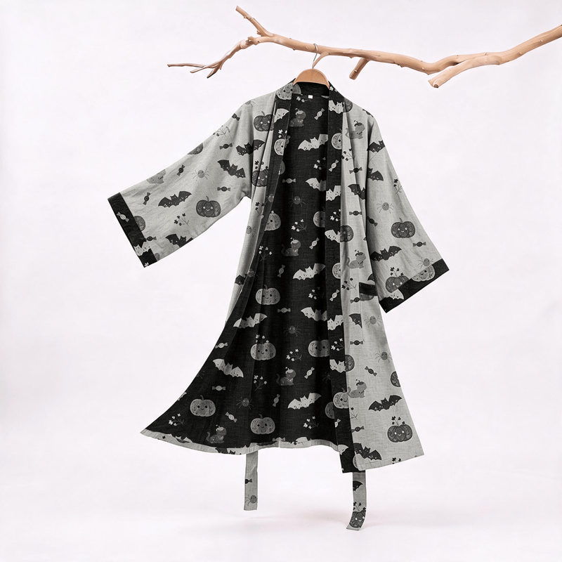 Robe kimono en coton Ownkoti citrouille chauve-souris d'Halloween - Gris - XXL - image 5