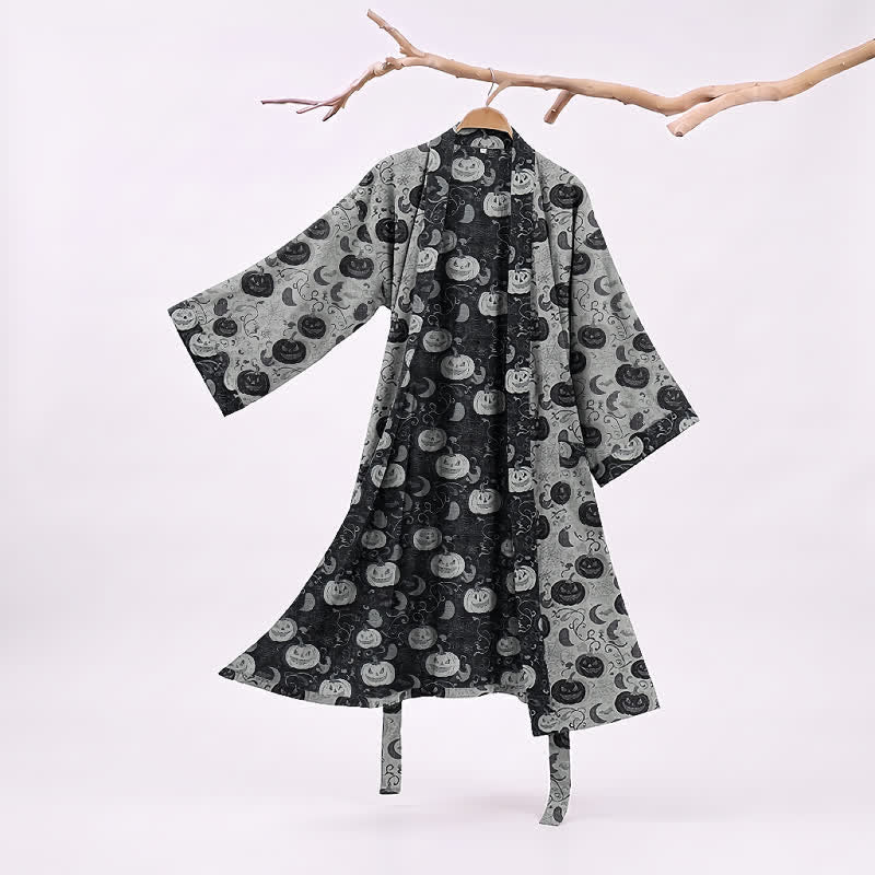 Robe kimono en coton Ownkoti Halloween Citrouille Lune - Blanc - XXL - image 5
