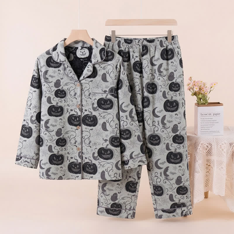 Ensemble de pyjama en coton Ownkoti Spooky Night Pumpkin Ghost - Blanc cassé - XL - image 5