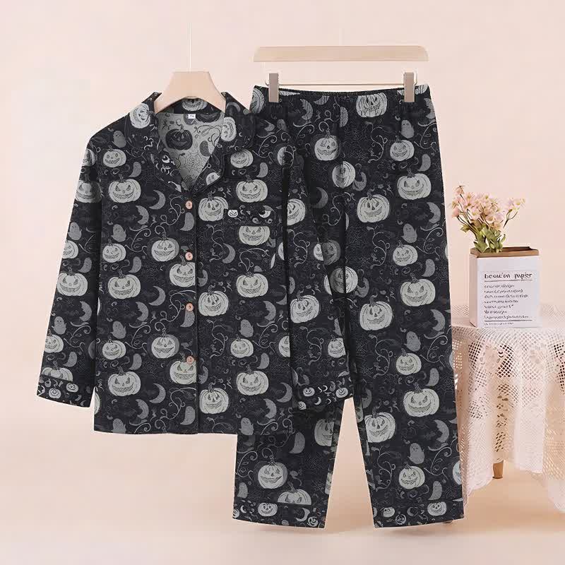 Ensemble de pyjama en coton Ownkoti Spooky Night Pumpkin Ghost - Noir - XL - image 0