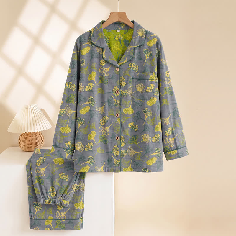 Ensemble de vêtements d'intérieur en coton à motif de feuilles de ginkgo Ownkoti, inspiré par la nature - image 7