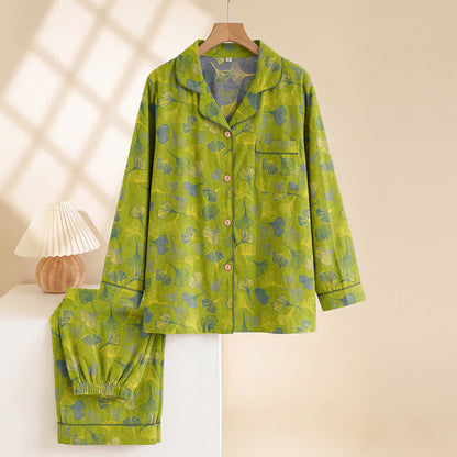 Ensemble de vêtements d'intérieur en coton à motif de feuilles de ginkgo Ownkoti, inspiré par la nature - image 1