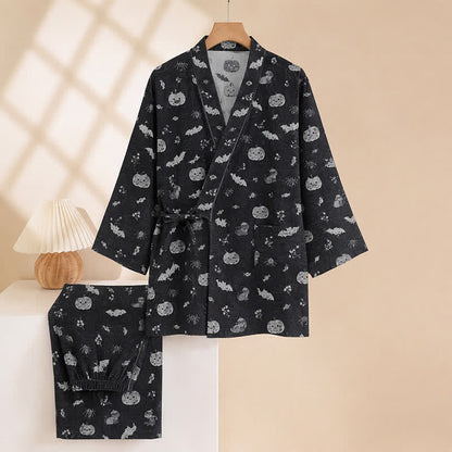 Ensemble pyjama kimono en coton Ownkoti Halloween chauve-souris citrouille - image 3