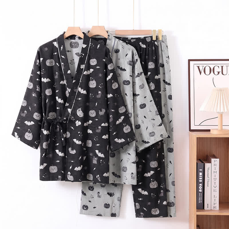 Ensemble pyjama kimono en coton Ownkoti Halloween chauve-souris citrouille - image 0