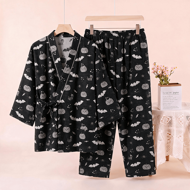 Ensemble pyjama kimono en coton Ownkoti Halloween chauve-souris citrouille - image 2
