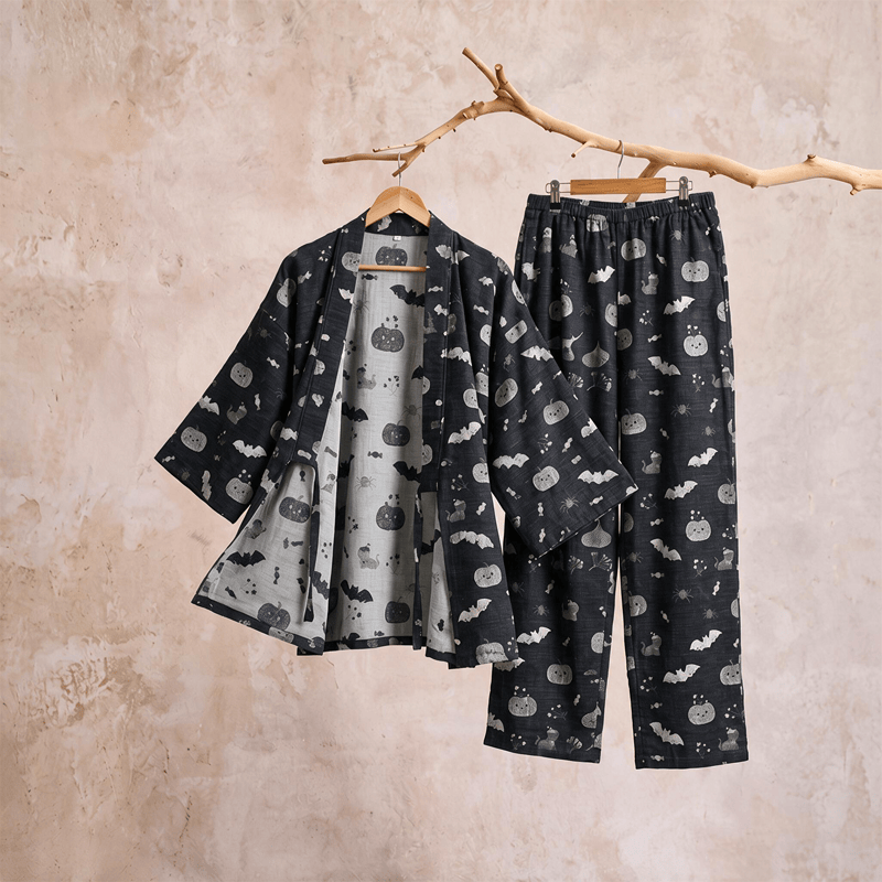 Ensemble pyjama kimono en coton Ownkoti Halloween chauve-souris citrouille - image 4