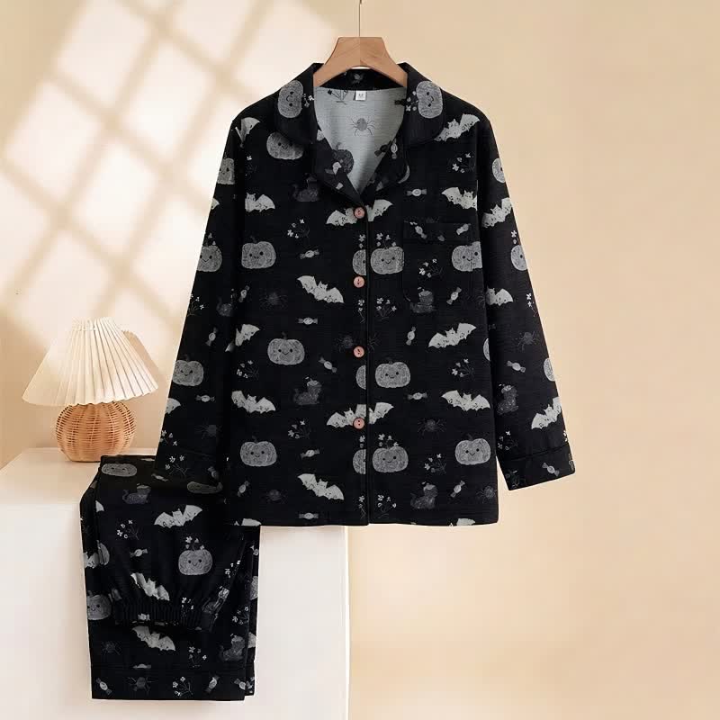 Ensemble de vêtements d'intérieur Ownkoti Halloween citrouille chauve-souris en gaze de coton - image 1