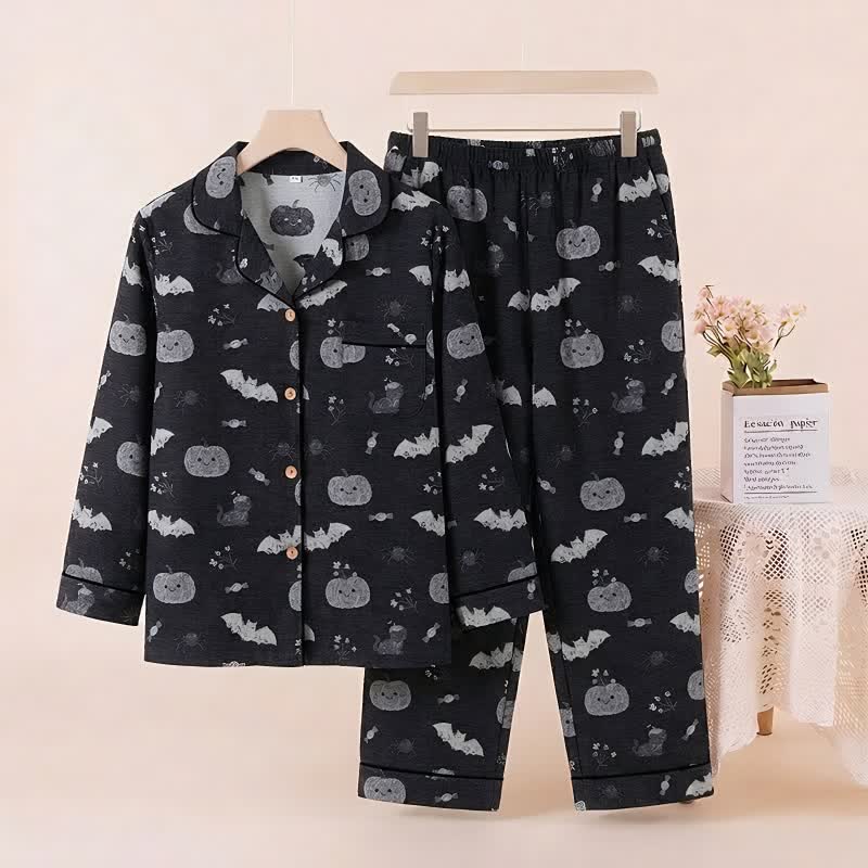 Ensemble de vêtements d'intérieur Ownkoti Halloween citrouille chauve-souris en gaze de coton - Noir - XL - image 0