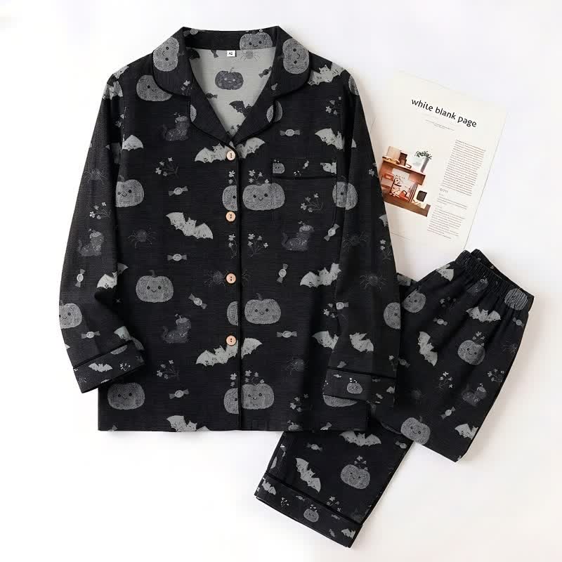 Ensemble de vêtements d'intérieur Ownkoti Halloween citrouille chauve-souris en gaze de coton - image 2