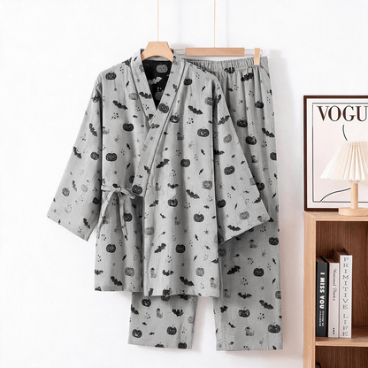 Ensemble pyjama kimono en coton Ownkoti Halloween chauve-souris citrouille - Gris - XL - image 6