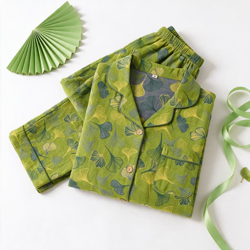 Ensemble de vêtements d'intérieur en coton à motif de feuilles de ginkgo Ownkoti, inspiré par la nature - image 3
