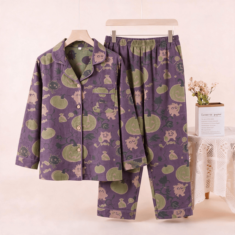 Ensemble de détente Ownkoti avec citrouille et créature d'Halloween fantaisiste - Violet - XL - image 0