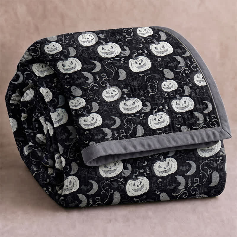 Couverture réversible en coton Ownkoti Halloween Citrouille Fantôme - Noir - Couverture - 98" x 94" - image 0