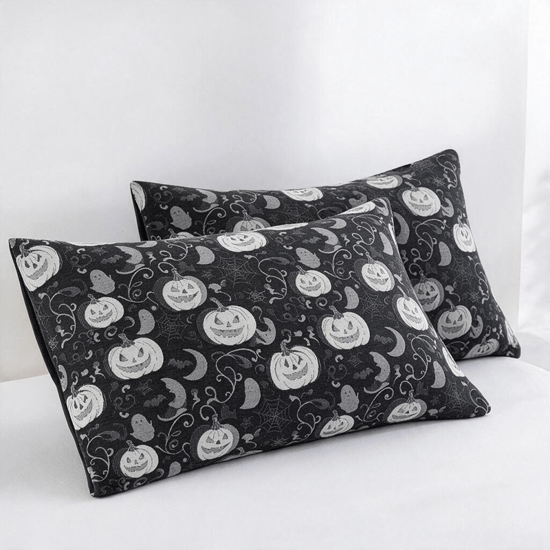 Couverture réversible en coton Ownkoti Halloween Citrouille Fantôme - Noir - 2 taies d'oreiller - 20 po x 36 po - image 4