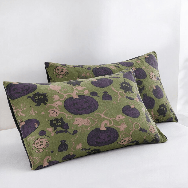 Couverture réversible en coton Ownkoti Halloween Monster - Vert - 2 taies d'oreiller - 20 po x 36 po - image 11